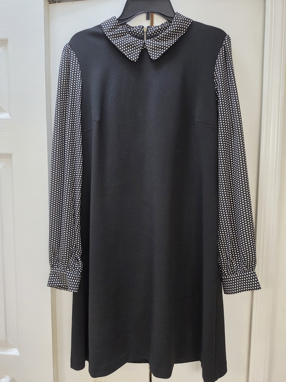 Tommy Hilfiger Black Long-Sleeve Dress with Polka Dot Collar & Sleeves
